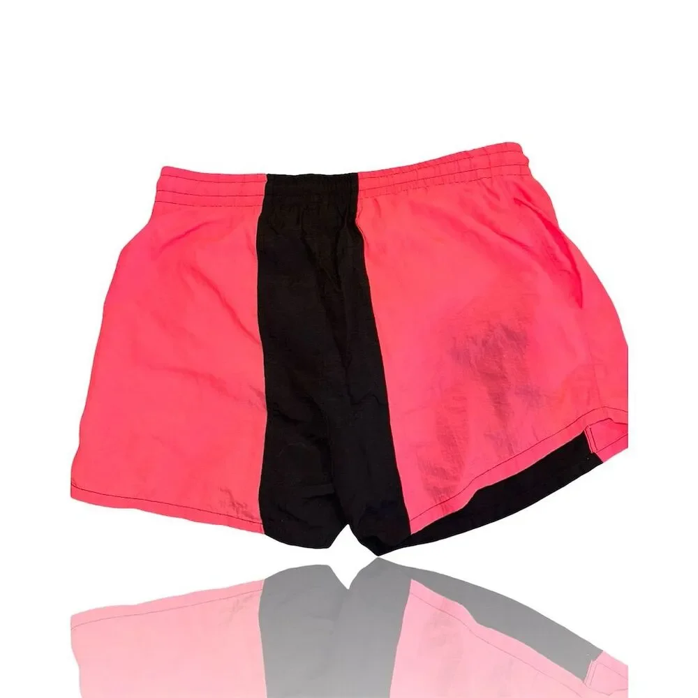 Vintage Bugle Boy Men's Neon Pink/Black Swim Shorts Size S Retro 80s 90s